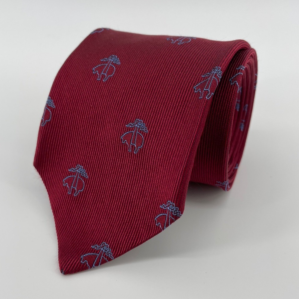 Brooks Brothers Mens Silk Tie Burgundy Red Blue Golden Fleece Logo Pattern